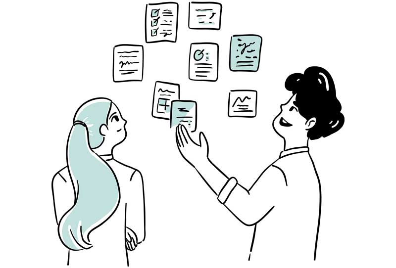 Illustration of a man and a woman planning a strategy to grow a law firm